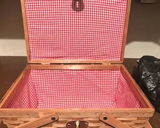 Wicker Picnic Basket with Red Gingham Lining
