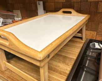 Wooden Bed Tray with White Surface and Foldable Legs second image