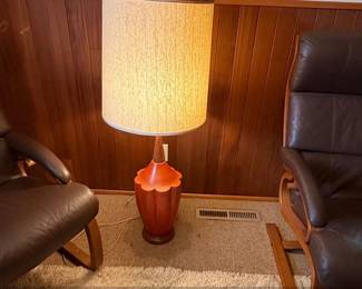 MidCentury Gourd Ceramic Table Lamp with Wood Accents