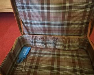 Vintage Leatherette Suitcase with Plaid Lining fourth image
