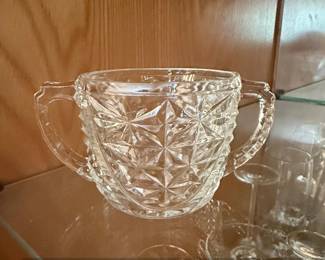 Anchor Hocking Star of David Pressed Glass Sugar Bowl