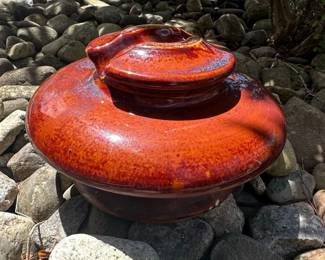 Vintage Redware Water Cooler Jug with Lid