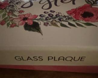 Glass Plaque with Floral Wreath and Sister Sentiment second image