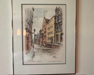 R. Gelbert Original Lithograph with Watercolor  Marburg