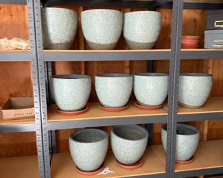 Embossed Ceramic Planter Set with Saucers