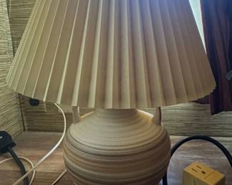 Vintage Striped Ceramic Urn Table Lamp with Pleated Shade