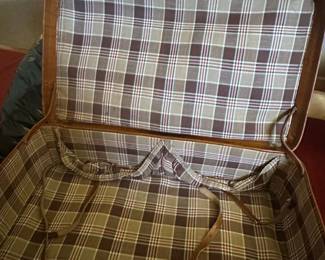 Vintage Leatherette Suitcase with Plaid Lining second image