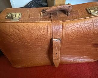 Vintage Leatherette Suitcase with Plaid Lining