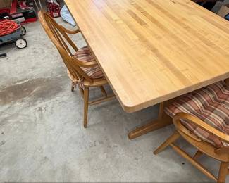 Vintage Maple Butcher Block Dining Table and Chairs Set