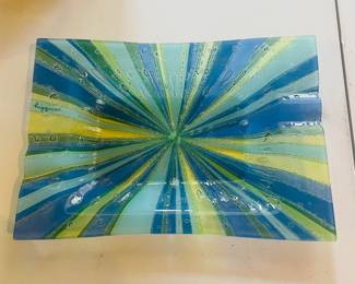 HIGGINS Signed Fused Glass Tray