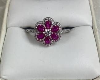 Sterling Ring w/Red Stones 