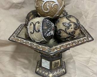 Decorative Pedestal Bowl w/Ornate Orbs