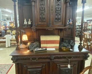 Court Cupboard w/3 Lion Heads 