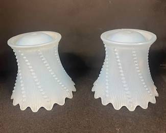 Pair Blue Beaded Drape Glass Lamp  Shades 