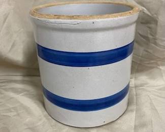 Small Stoneware Crock w/2 Blue Stripes 