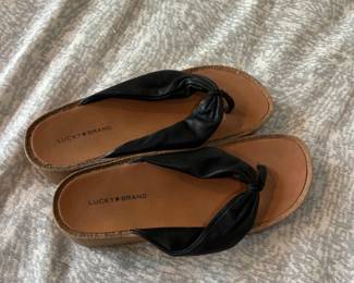 Lucky Brand Womens Black Leather Lellina Knot FlipFlop Sandals