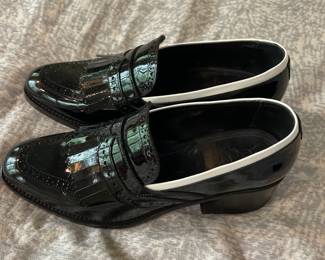 The Office of Angela Scott Miss Juliette Black Patent Leather Loafers