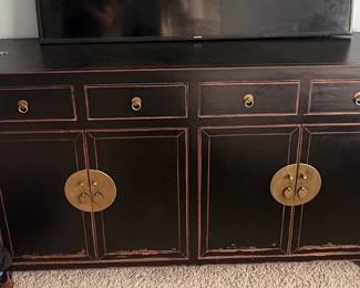 Black Lacquered AsianStyle Sideboard with Brass Hardware