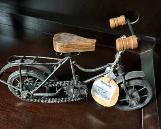 Vintage Metal and Wood Motorcycle Model