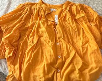 Madewell Womens Yellow Puff Sleeve Blouse