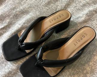 Esprit Black Faux Leather Padded Thong Mules