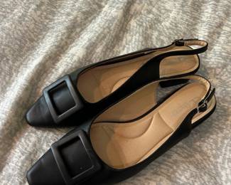 CL by Laundry Sweetie Black Slingback Flats with Square Buckle Accent