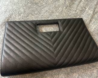 Black Chevron Quilted Clutch Handbag with Cutout Handle