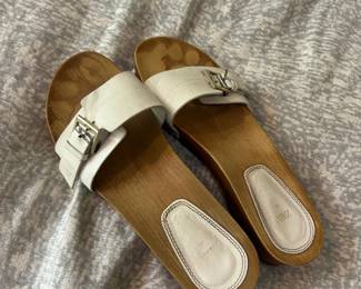 ZARA White Leather Wooden Clog Sandals