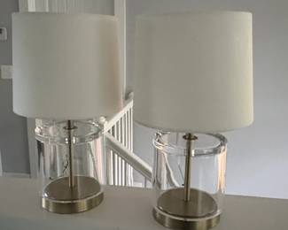 Modern Clear Acrylic and Brass Cylinder Table Lamps Set of