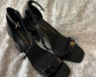 Madden Girl Black Patent Ankle Strap Block Heel Sandals