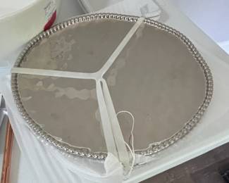 Silver Plated Divided Serving Tray with Beaded Rim