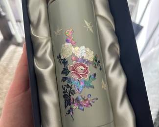 Korean MotherofPearl Inlaid Tumbler with Peony and Butterfly Motif