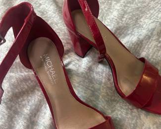Michael Shannon Red Patent Leather Block Heel Sandals