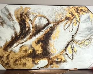 Abstract Gold and Brown Swirl Canvas Art with Metallic Accents