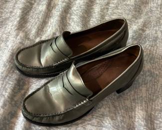 Womens Metallic Leather Penny Loafer Shoes