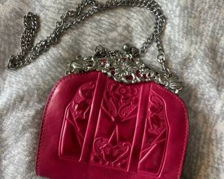 Embossed Leather KissLock Clutch with Floral Metal Clasp