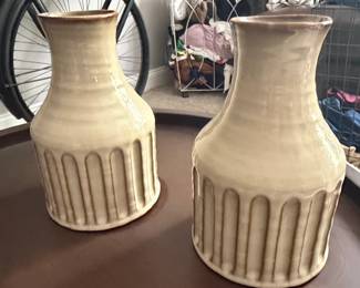 Ribbed Ceramic Vases Pair