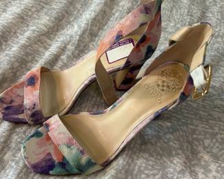 Vince Camuto Acelyn Pink Multi Floral Print Block Heel Sandals