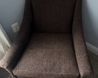 Brown Upholstered Armchair with Winged Back