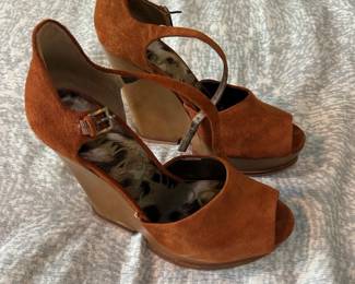 Sam Edelman SJavi Rust Suede Wedge Sandals