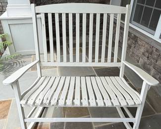 White Wooden Porch Rocker Bench