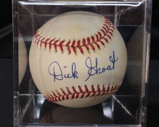 MLB 1960 NL MVP DICK GROAT AUTOGRAPHED BASEBALL DUAL SPORT DUKE UNIVERSITY BASKETBALL STAR. 2 WORLD SERIES CHAMPIONSHIPS 1960 PITTSBURGH PIRATES AND 1964 ST. LOUIS CARDINALS, NO CERTIFICATION