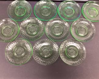10 Green Uranium Hazel Atlas Fruits Pattern Sherbet Saucers