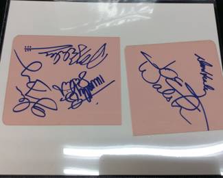 (4) EAGLES AUTOGRAPHED POST ITS WITH PHOTO, FRANKIE LYMON AND THE TEENAGERS AUTOGRAPHED PHOTO, DR.SEUSS STAMP ON ENVELOPE AND SILENT FILM STAR CHARLIE CHAPMAN AUTOGRAPHED PHOTO. THERE ARE NO COAs WITH THIS LOT, JOE WALSH, GLEN FREY, DON HENLEY, TIMOTHY SCHMIT