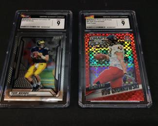 (2) 2019 PANINI VIP TOM BRADY #74 & 2015 PANINI ROB GRONKOWSKI RED POWER #87, BOTH CARDS GRADED MINT 9 by CGC