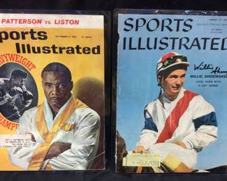 (2) SONNY LISTON AUTOGRAPHED 1962 SPORTS ILLUSTRATED COVER & 1952 SPORTS ILLUSTRATED WILLIE SHOEMAKER AUTOGRAPH. MANY OF THESE ITEMS WERE FEATURED IN 2006 AUTOGRAPH COLLECTOR MAGAZINE REFERENCE PICTURES. COLLECTION OF TIM METCALF. THE PICTURE OF THE MAGAZINE ARTICLE IS NOT INCLUDED IN LOT. ONLY FOR INFORMATION. NO COA