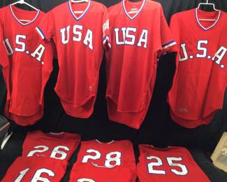 (9) Autographed 1984 Usa Olympic Baseball Team Jerseys, Will Clark, Don August, Oddibe Mcdowell, Bill Swift, Corey Snider, Chris Gwynn, Many Of These Items Were Featured In 2006 Autograph Collector Magazine Reference Pictures. Collection Of Tim Metcalf. The Picture Of The Magazine Article Is Not Included In Lot. Only For Information. No Certification