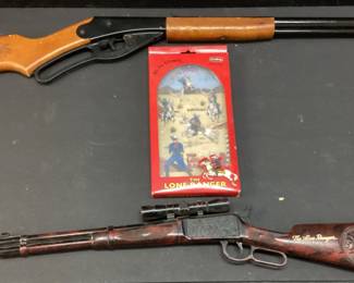 (3; DAISY RED RYDER B.B. GUN & LONE RANGER CAP GUN, SCHYLLING LONE RANGER TIN PINBALL GAME