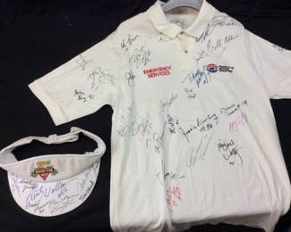 WINSTON CUP NASCAR AUTOGRAPHED SHIRT & HAT, RICHARD PETTY, RUSTY WALLACE, BOBBY ALLISON, DARYL WALTRIP, TIM FLOCK AND MANY OTHER, NO COA