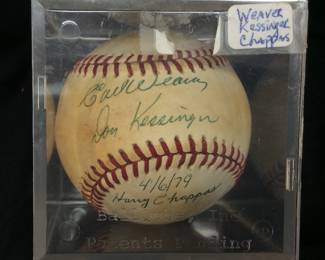 HOF EARL WEAVER w DON KESSINGER & HARRY CHAPPAS AUTOGRAPHED BASEBALL, NO CERTIFICATION